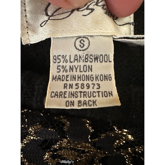 Destinee Womens S 70s Lambswool Sweater Black Gold Metallic Floral Lace Vintage - Picture 8 of 16